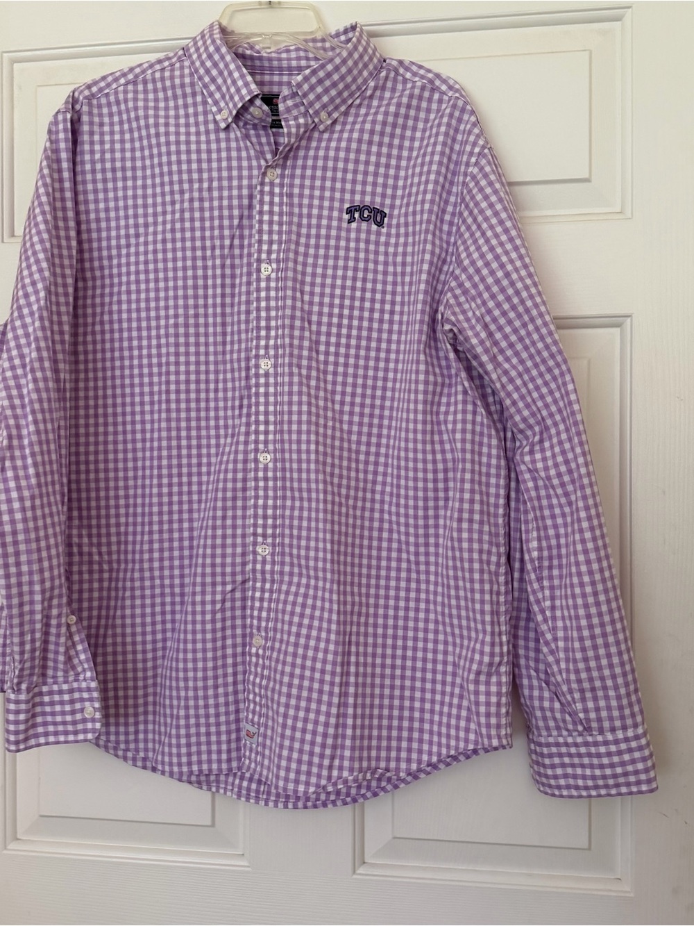 Men's Vineyard Vines Purple TCU Horned Frogs  Gingham Woven Full-Button Shirt XL